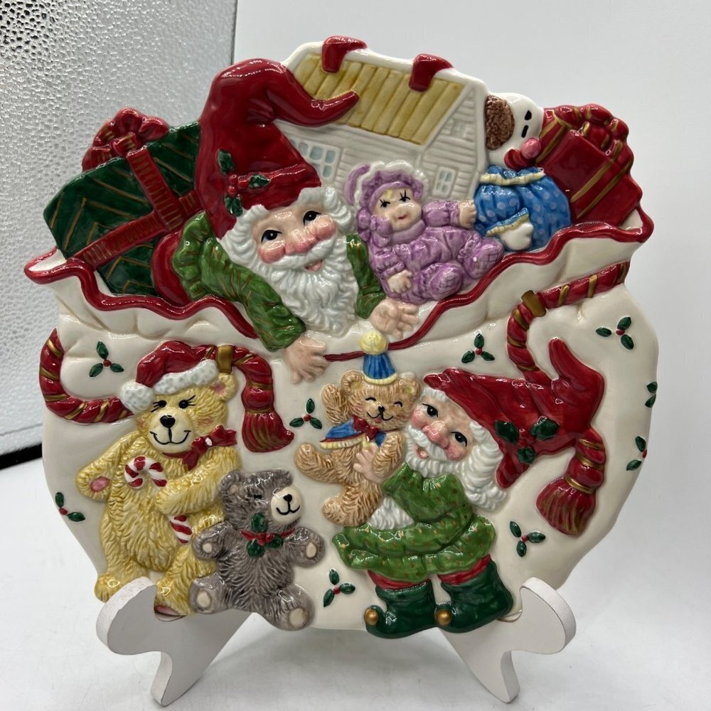 Fitz and Floyd Essentials Holiday Elf Canape Plate 2003 Christmas Brand New